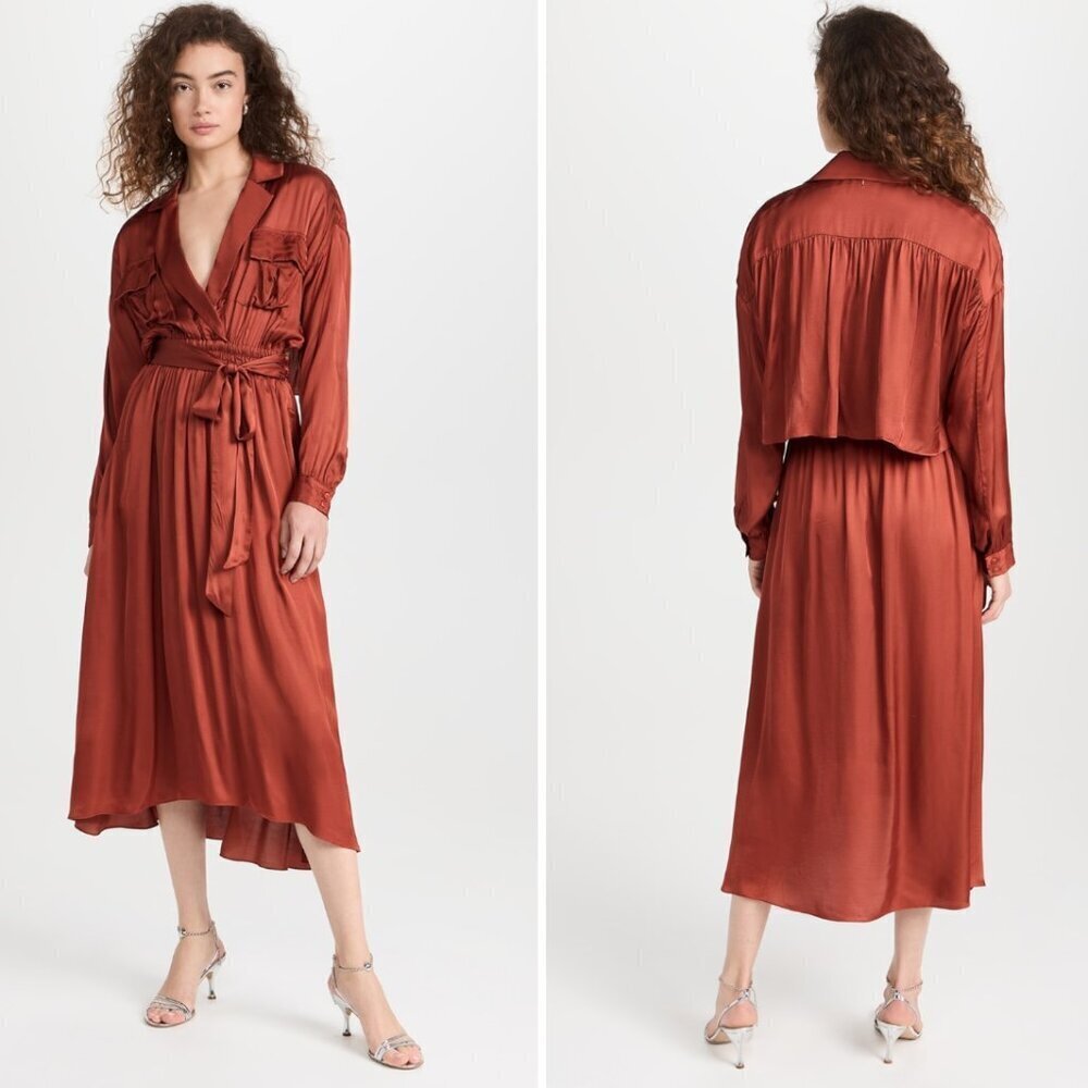 Misa Los Angeles Rust Satin Midi Dress